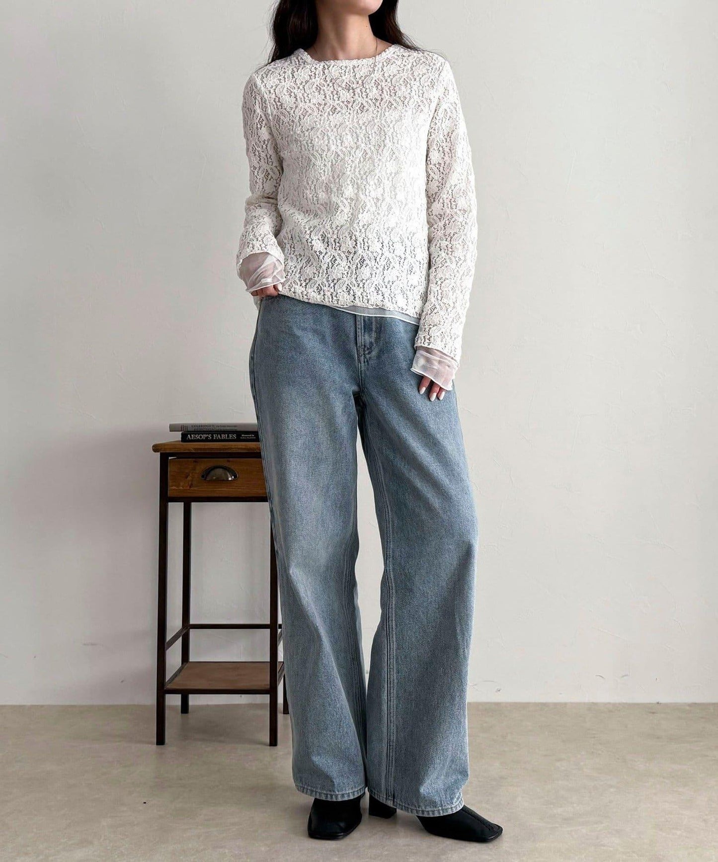 網紗拼接蕾絲長袖T恤