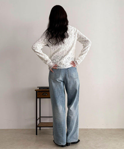 網紗拼接蕾絲長袖T恤