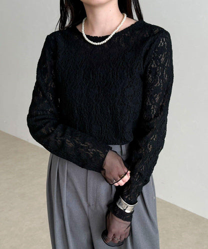 網紗拼接蕾絲長袖T恤