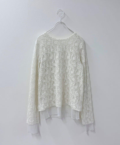 網紗拼接蕾絲長袖T恤