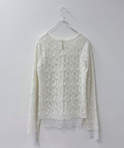 網紗拼接蕾絲長袖T恤