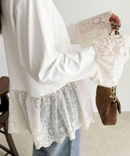 蕾絲拼接設計 長袖T恤（販售款）