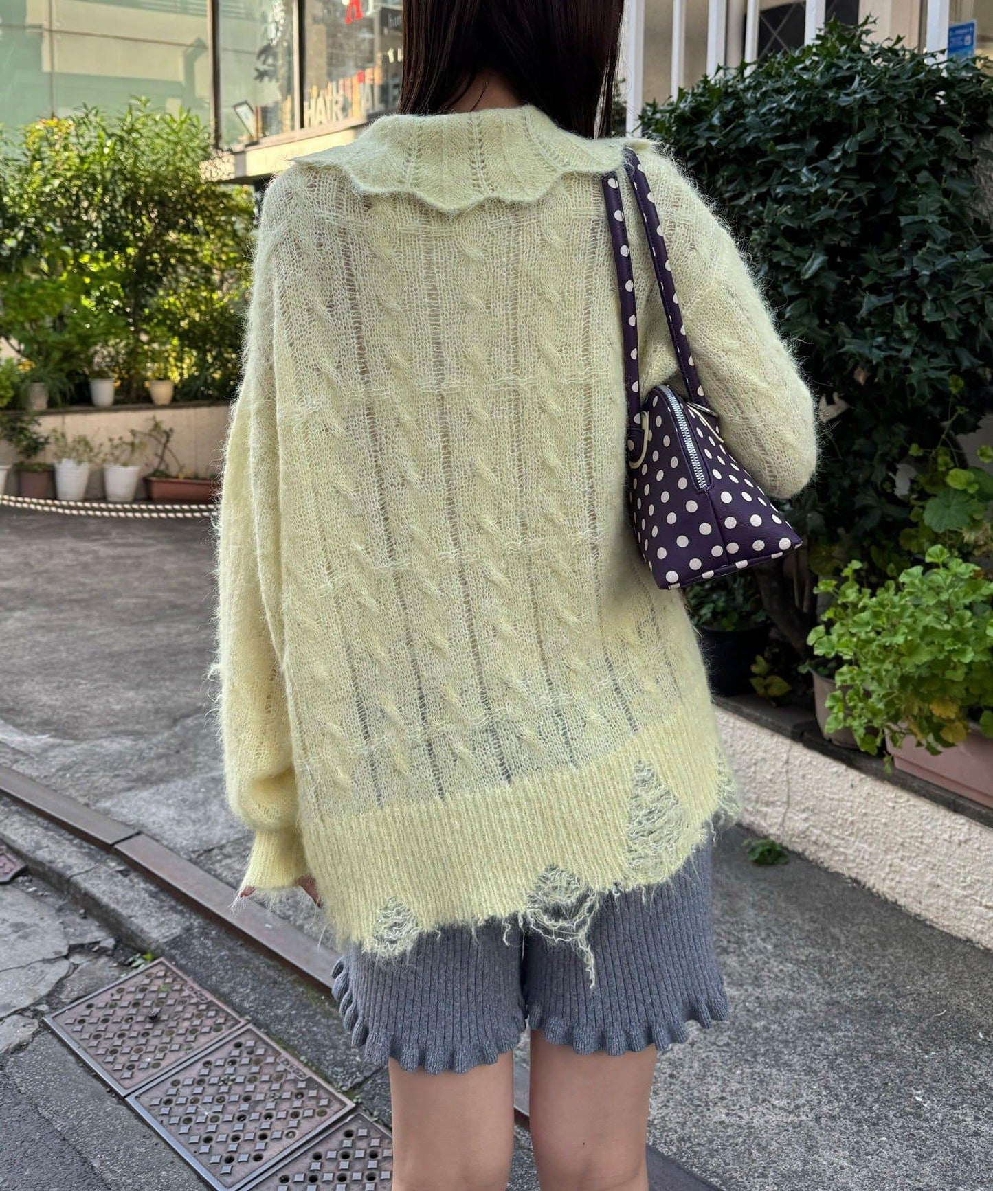 松織透膚麻花破損針織Polo衫