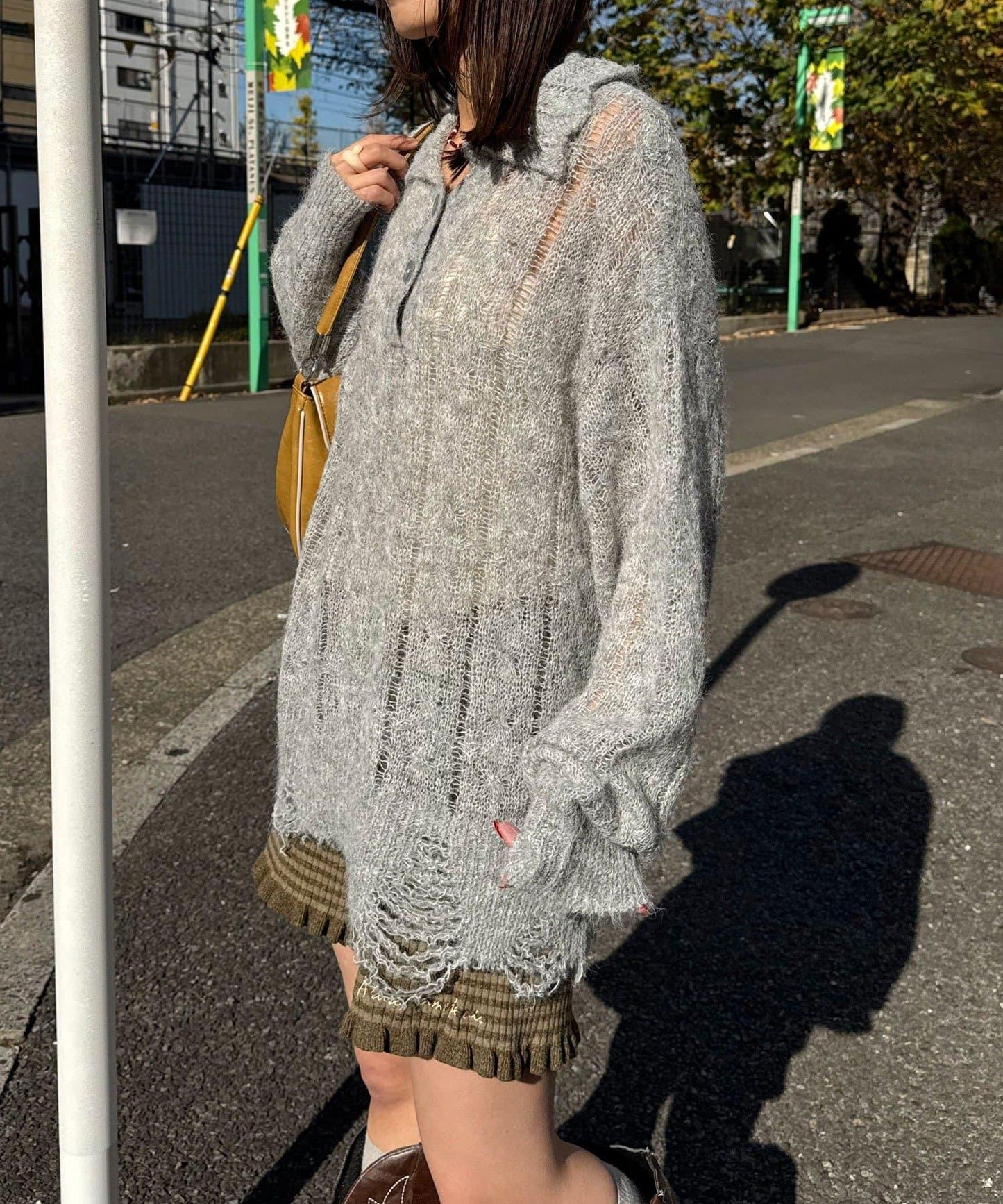 松織透膚麻花破損針織Polo衫