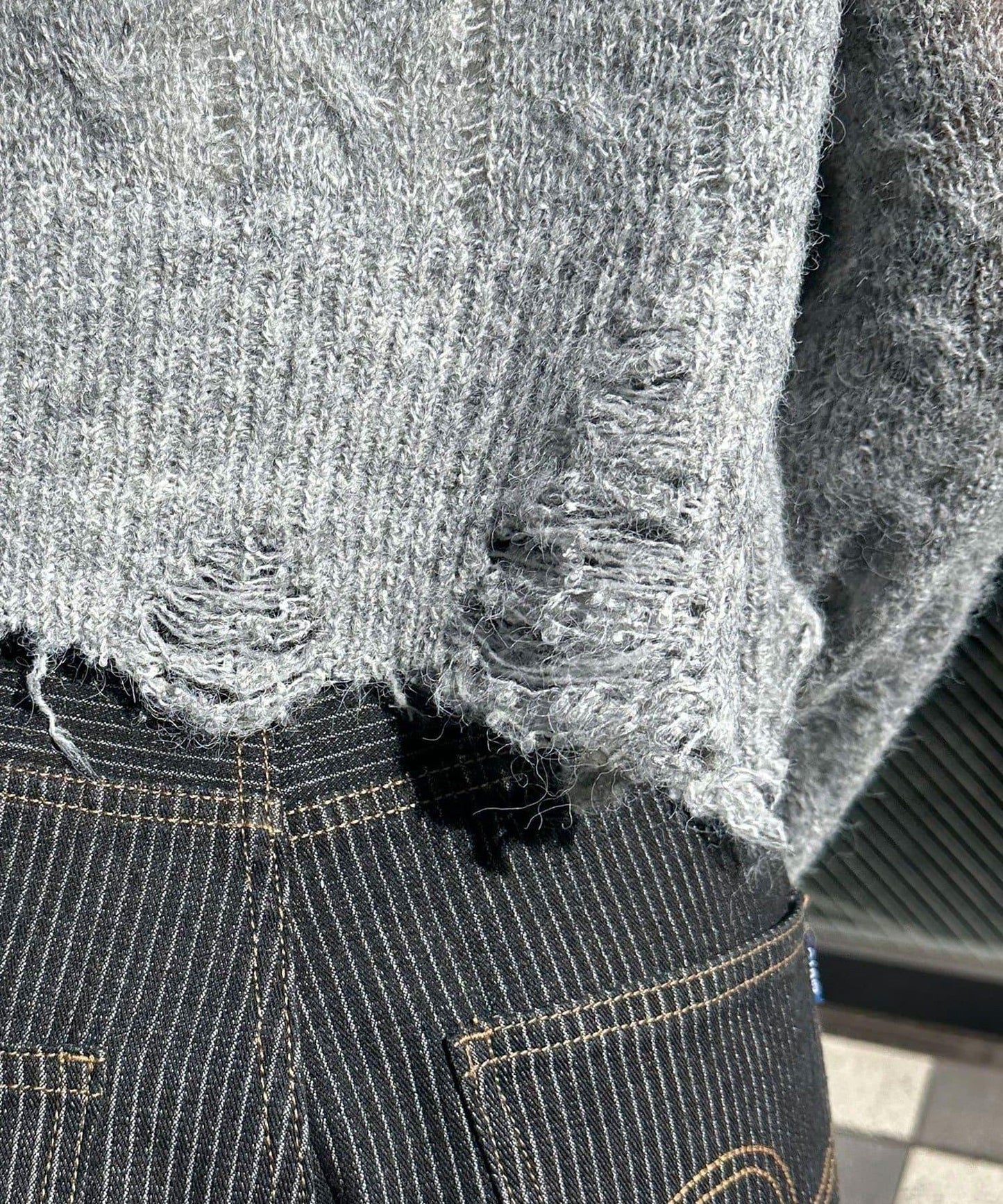 松織透膚麻花破損針織Polo衫