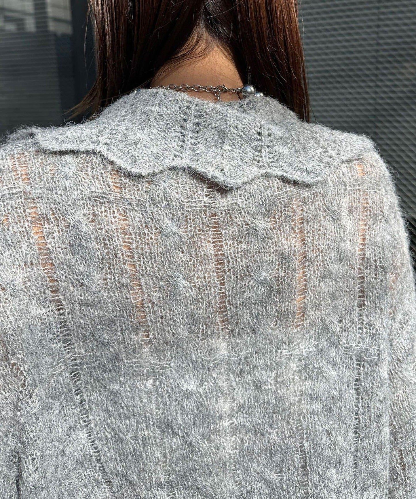 松織透膚麻花破損針織Polo衫