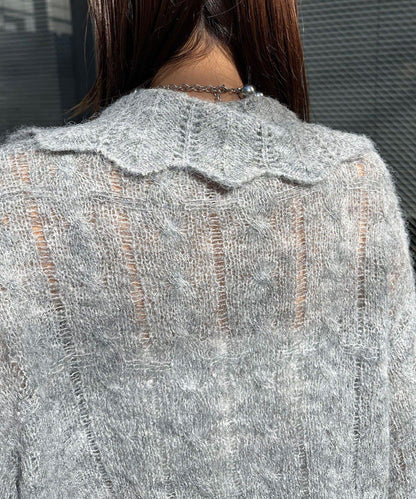 松織透膚麻花破損針織Polo衫