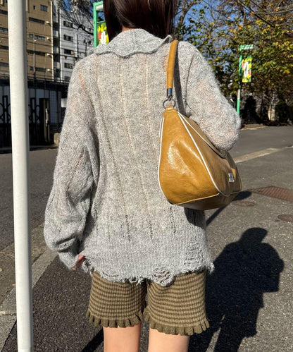 松織透膚麻花破損針織Polo衫