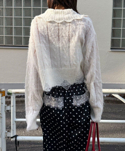 松織透膚麻花破損針織Polo衫