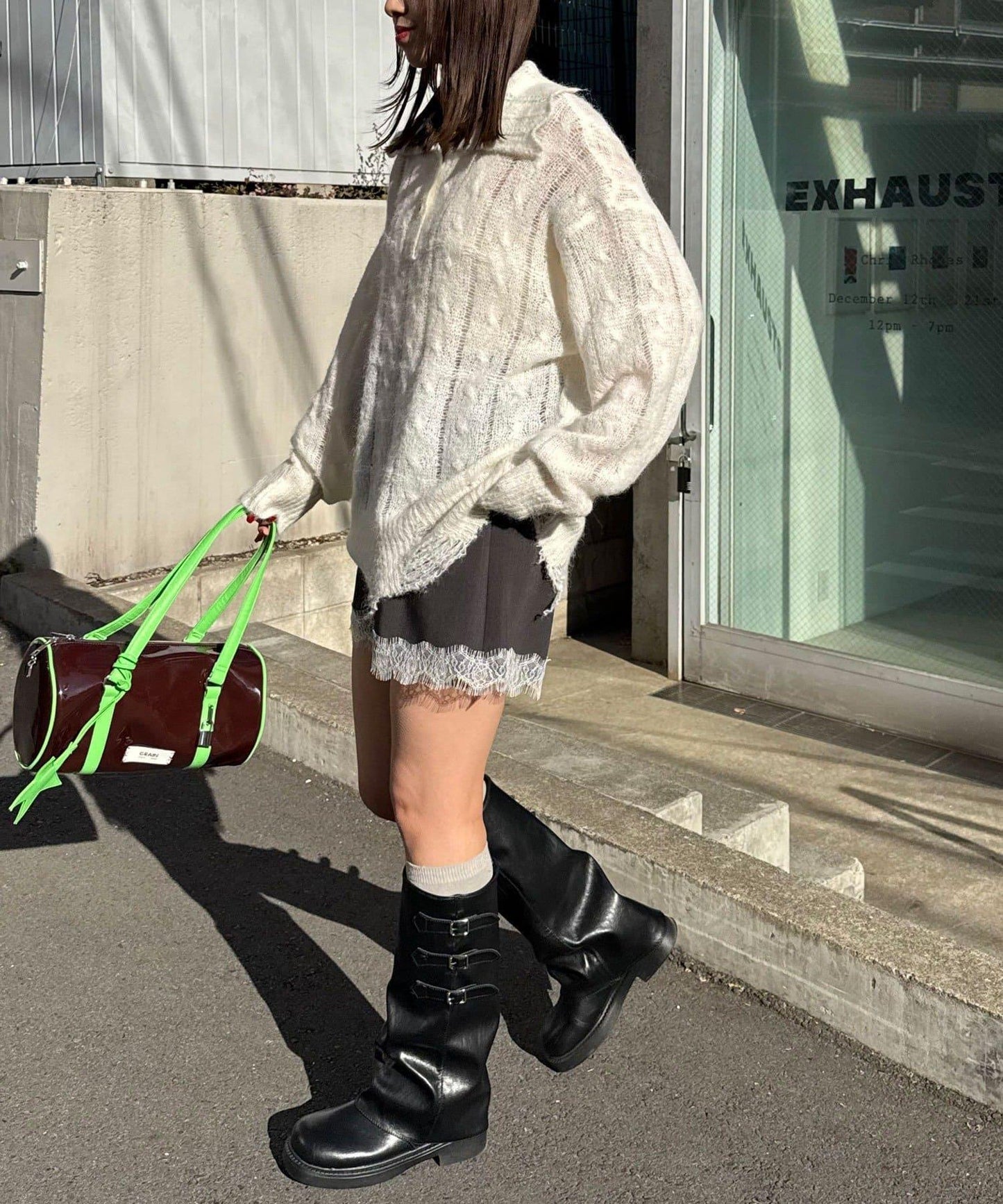 松織透膚麻花破損針織Polo衫