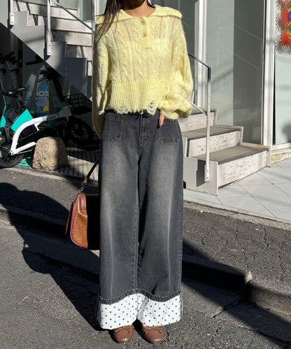 松織透膚麻花破損針織Polo衫