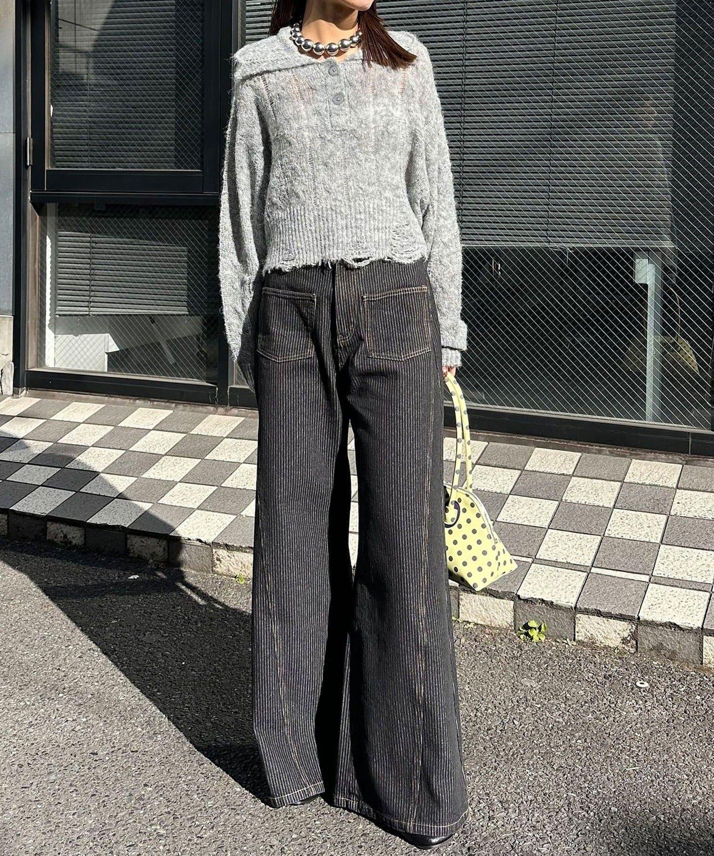 松織透膚麻花破損針織Polo衫