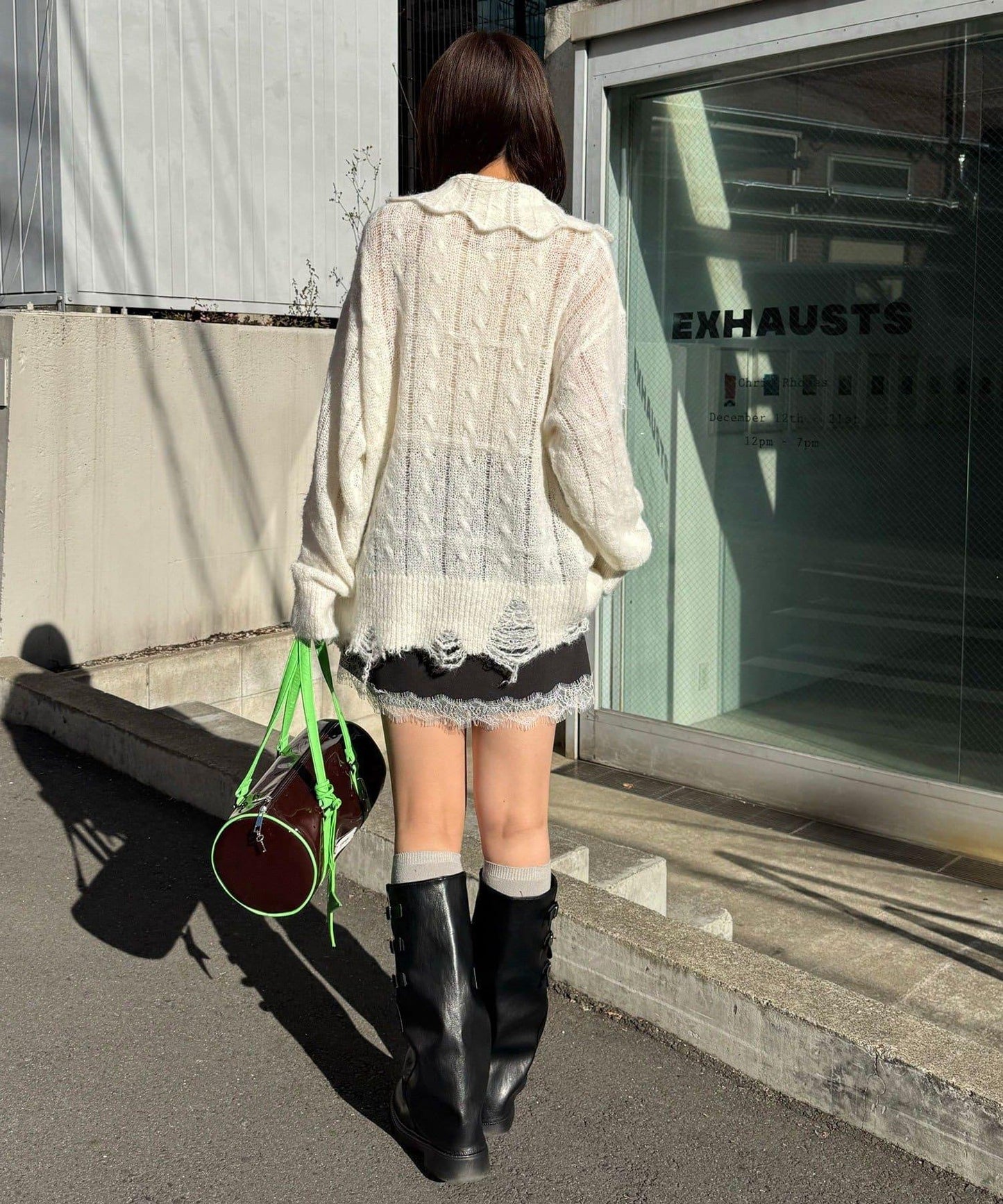 松織透膚麻花破損針織Polo衫