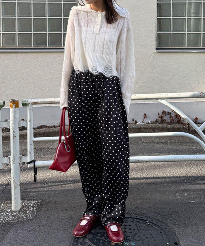 松織透膚麻花破損針織Polo衫