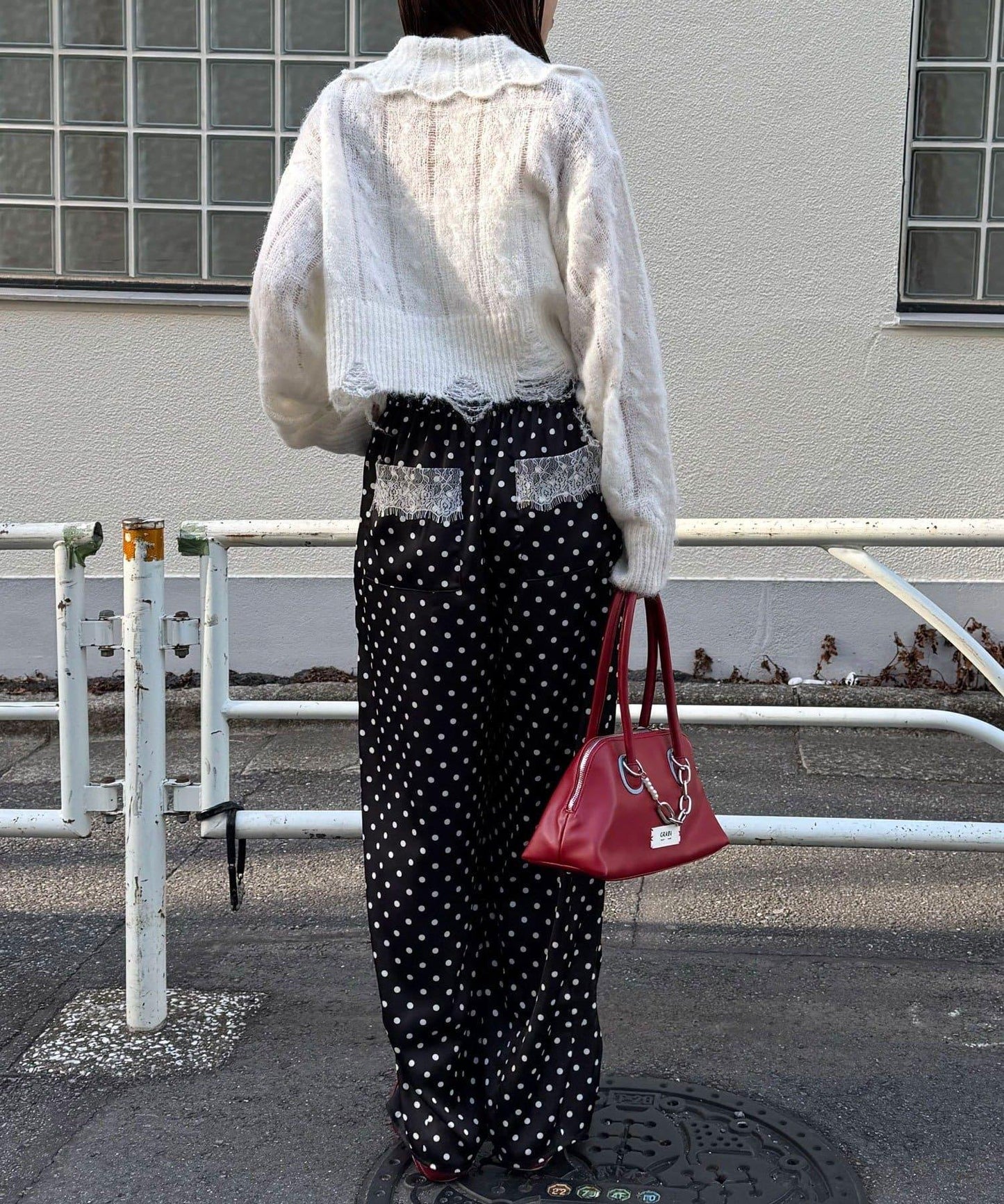 松織透膚麻花破損針織Polo衫