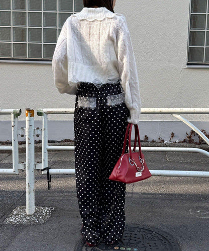 松織透膚麻花破損針織Polo衫