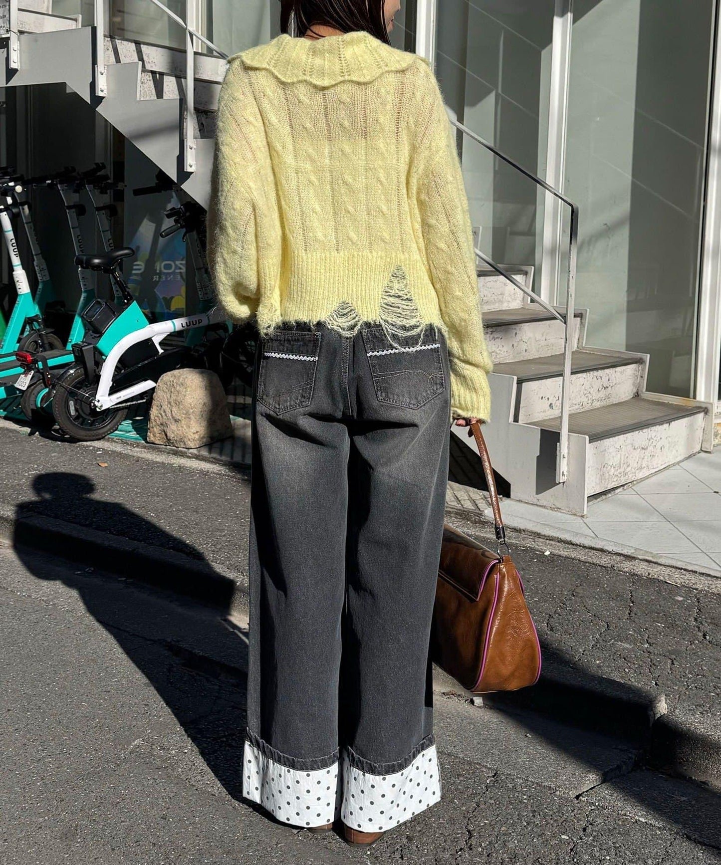 松織透膚麻花破損針織Polo衫