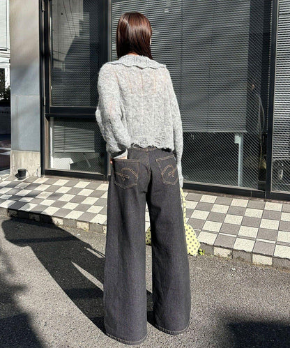 松織透膚麻花破損針織Polo衫