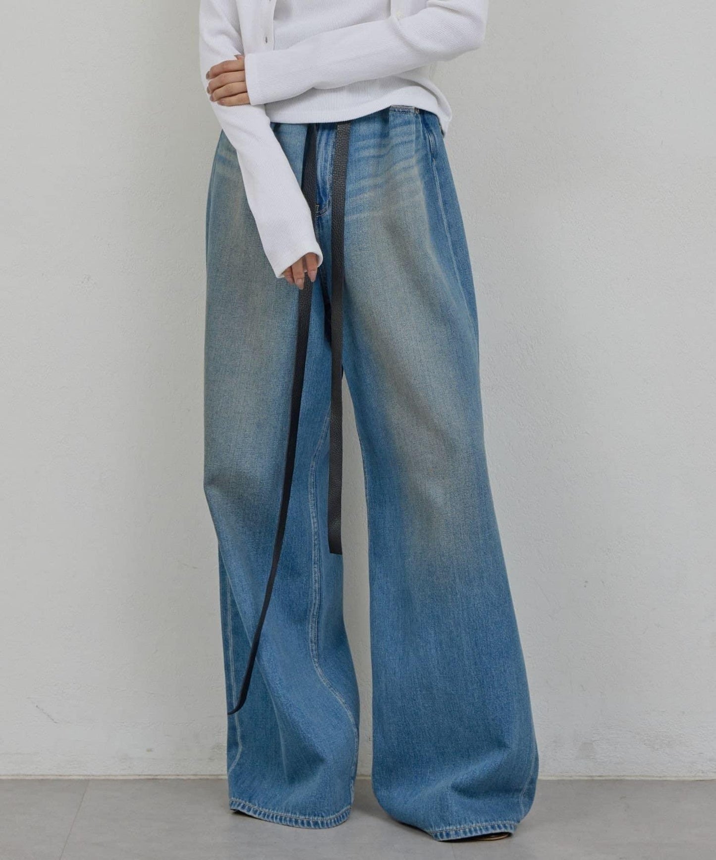 皮帶裝飾 軟質牛仔 牛仔褲