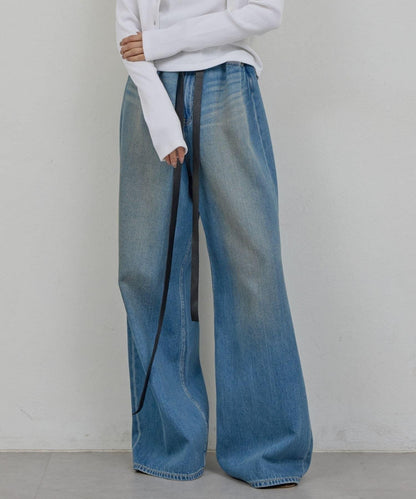 皮帶裝飾 軟質牛仔 牛仔褲