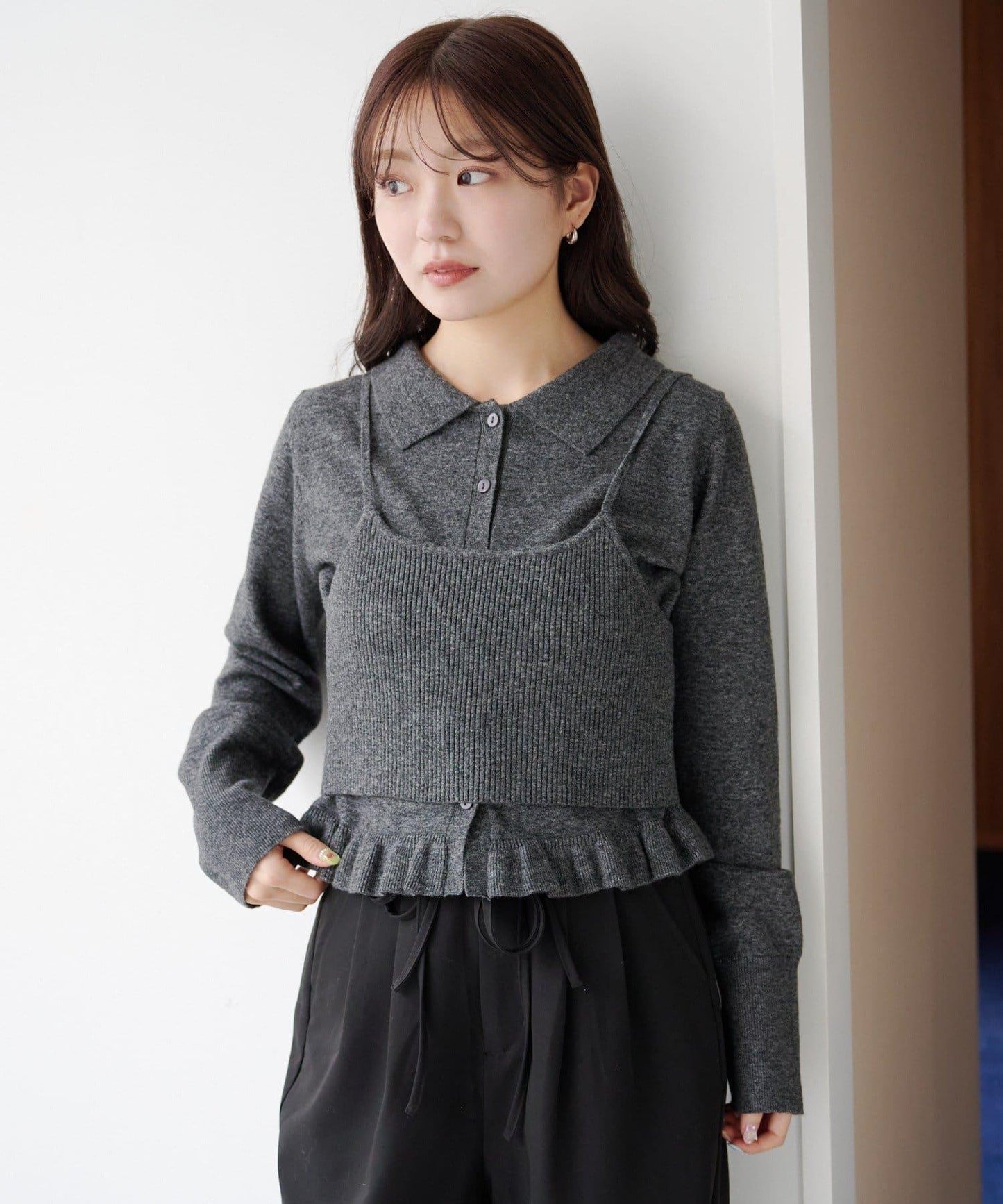 針織背心開衫套裝