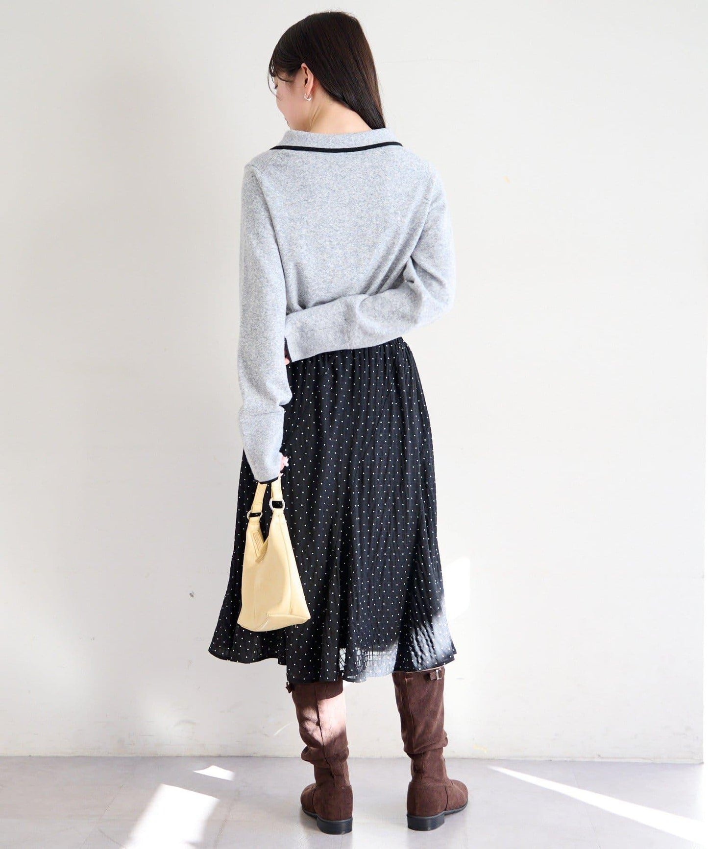 波點透紗中長半身裙