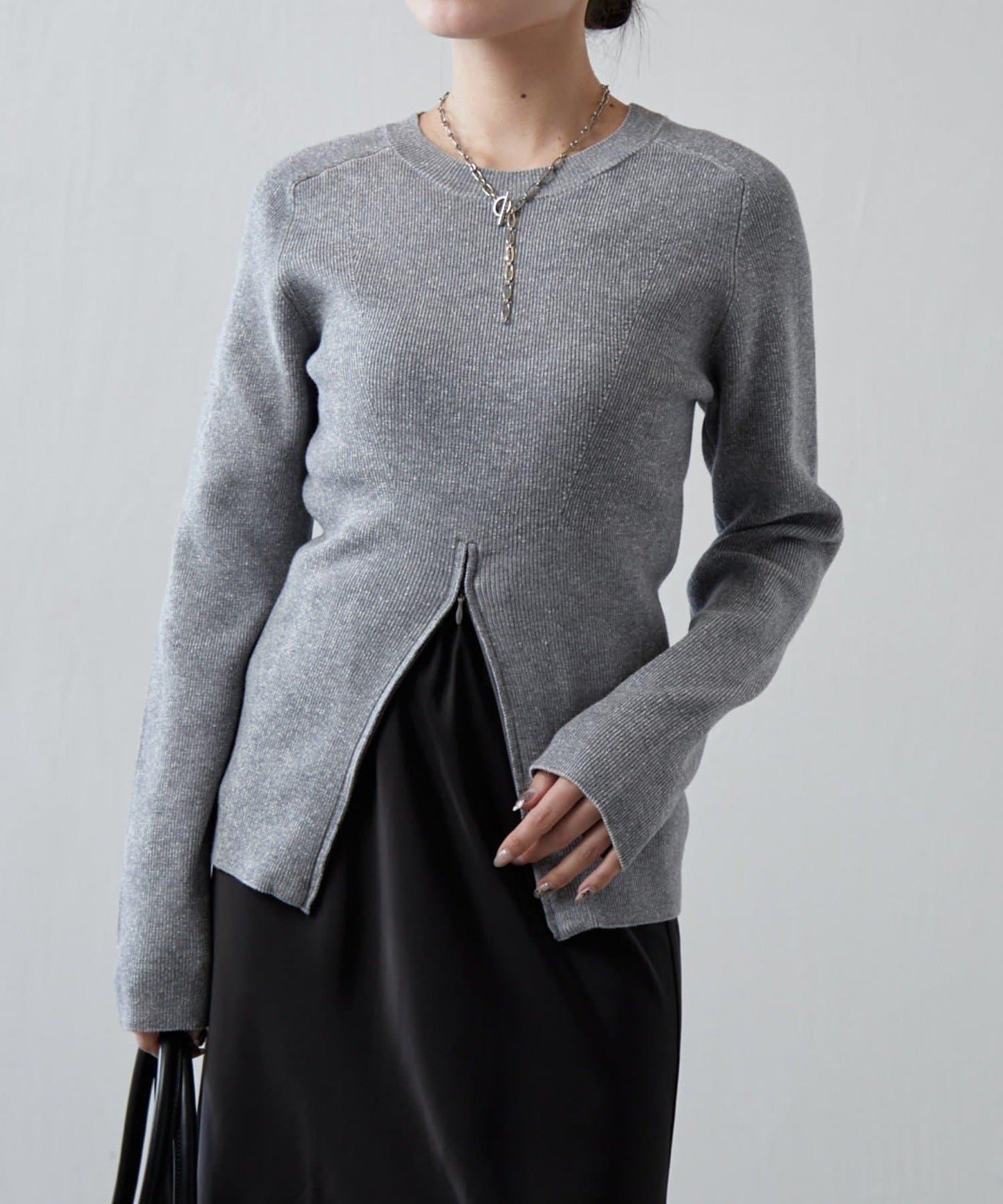 前拉鍊設計針織上衣