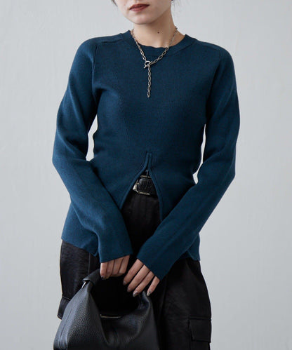 前拉鍊設計針織上衣