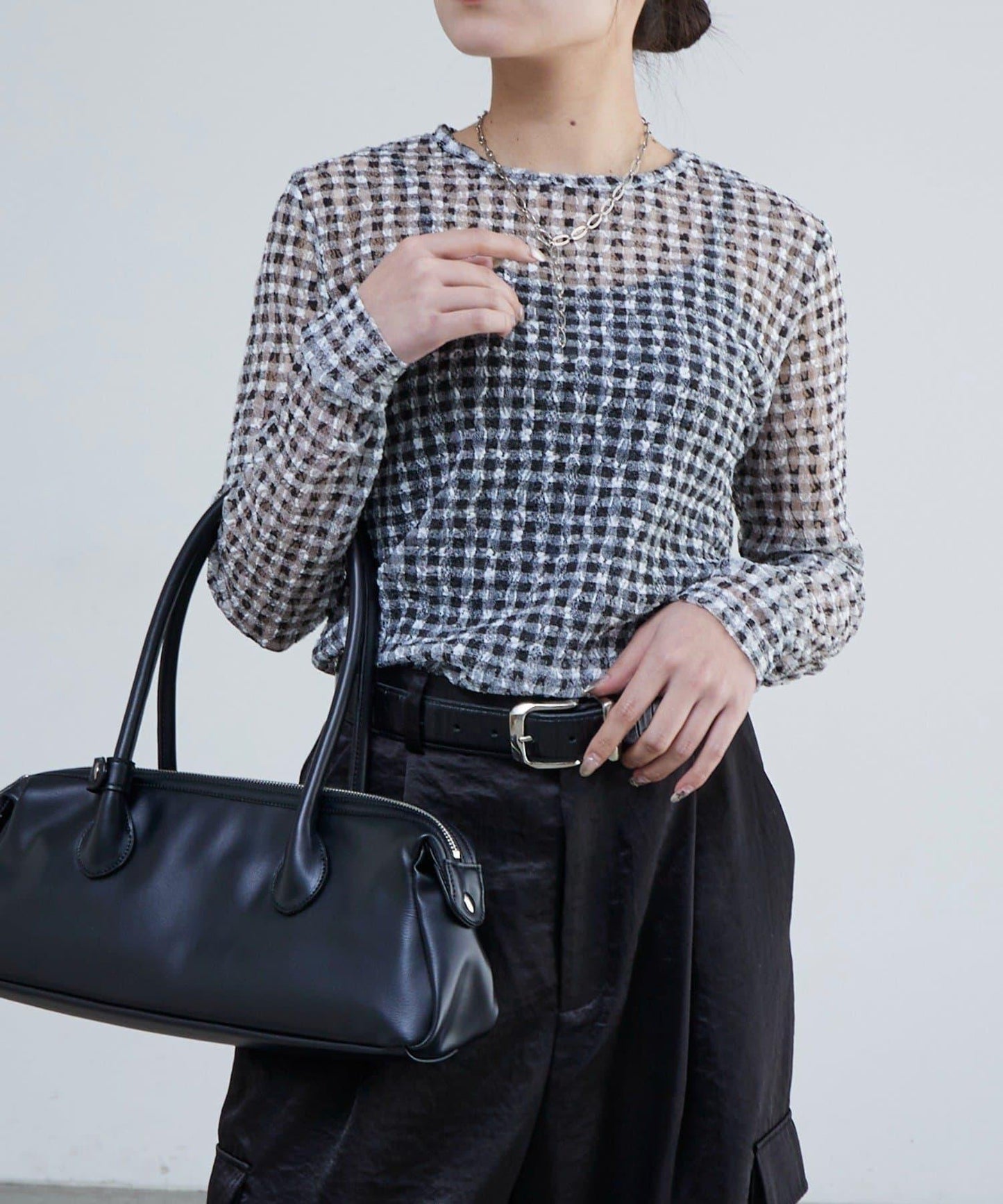 蕾絲格紋印花 上衣