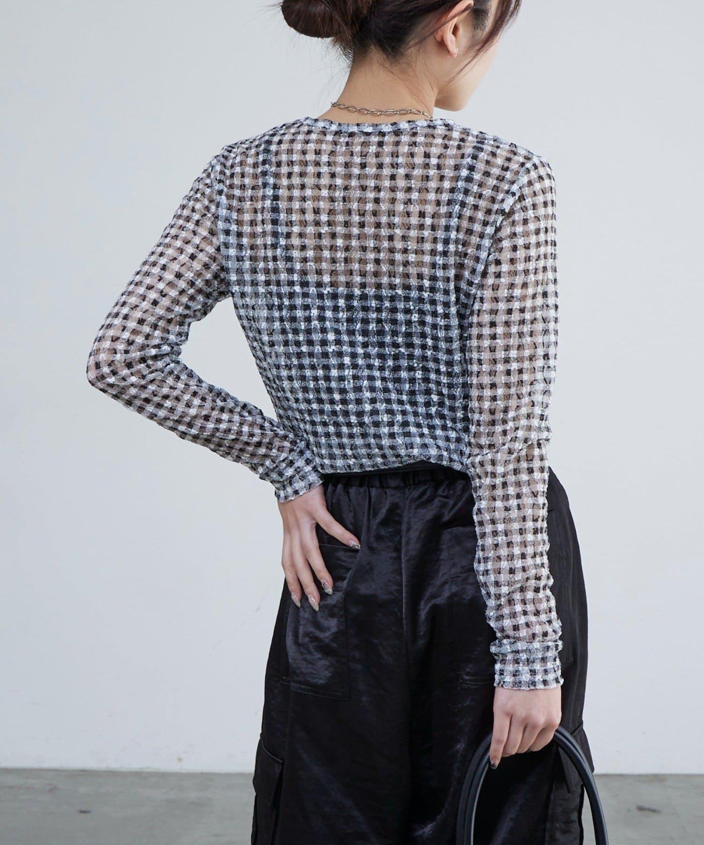 蕾絲格紋印花 上衣