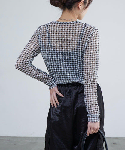 蕾絲格紋印花 上衣