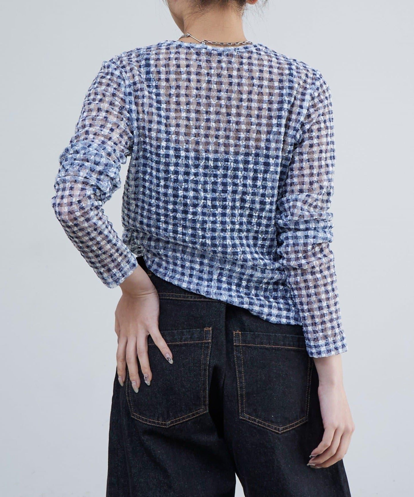 蕾絲格紋印花 上衣
