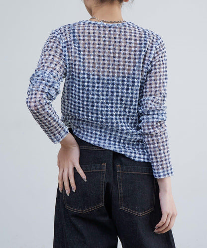 蕾絲格紋印花 上衣