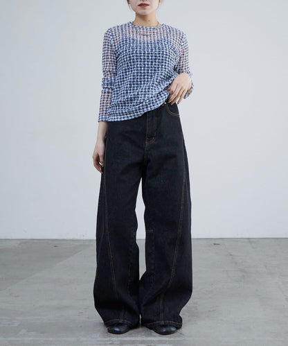 蕾絲格紋印花 上衣