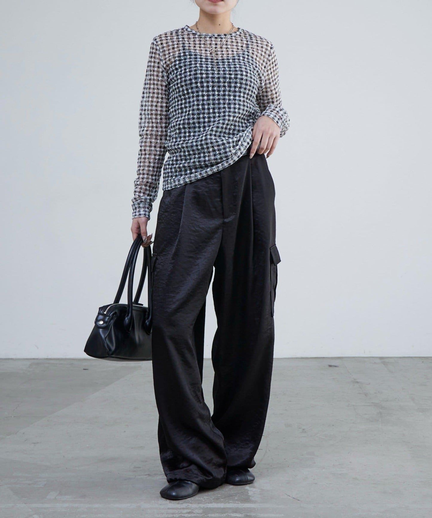 蕾絲格紋印花 上衣