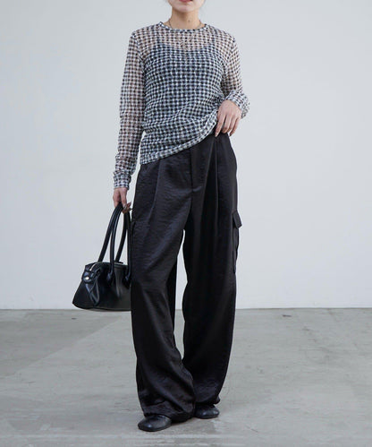 蕾絲格紋印花 上衣