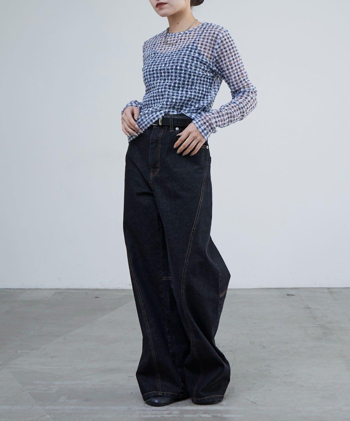 蕾絲格紋印花 上衣