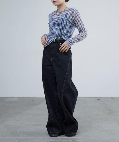 蕾絲格紋印花 上衣