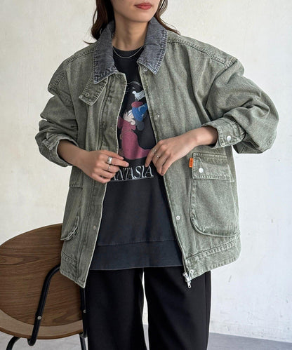 配色領部獵裝夾克