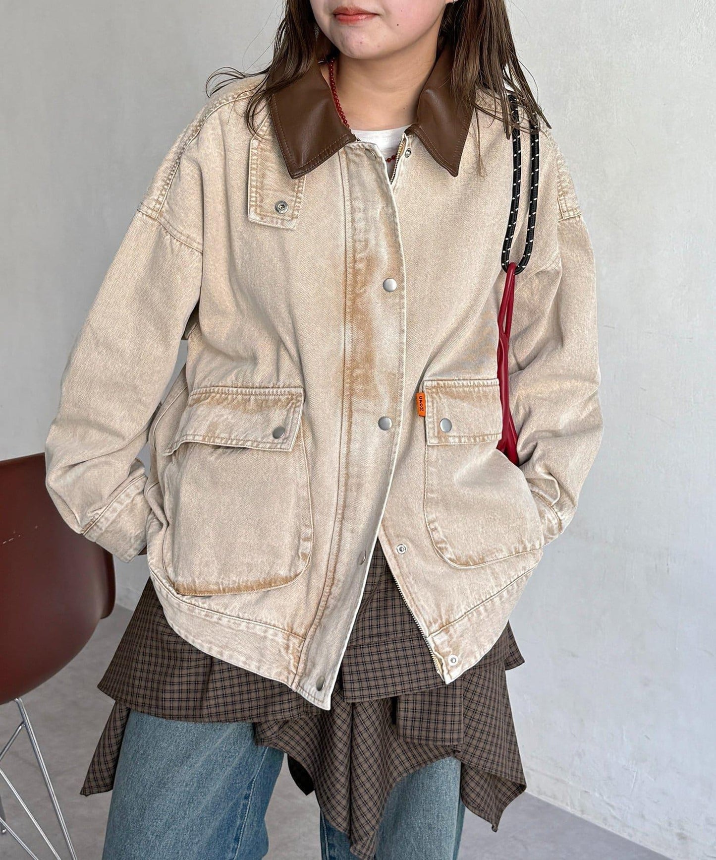 配色領部獵裝夾克