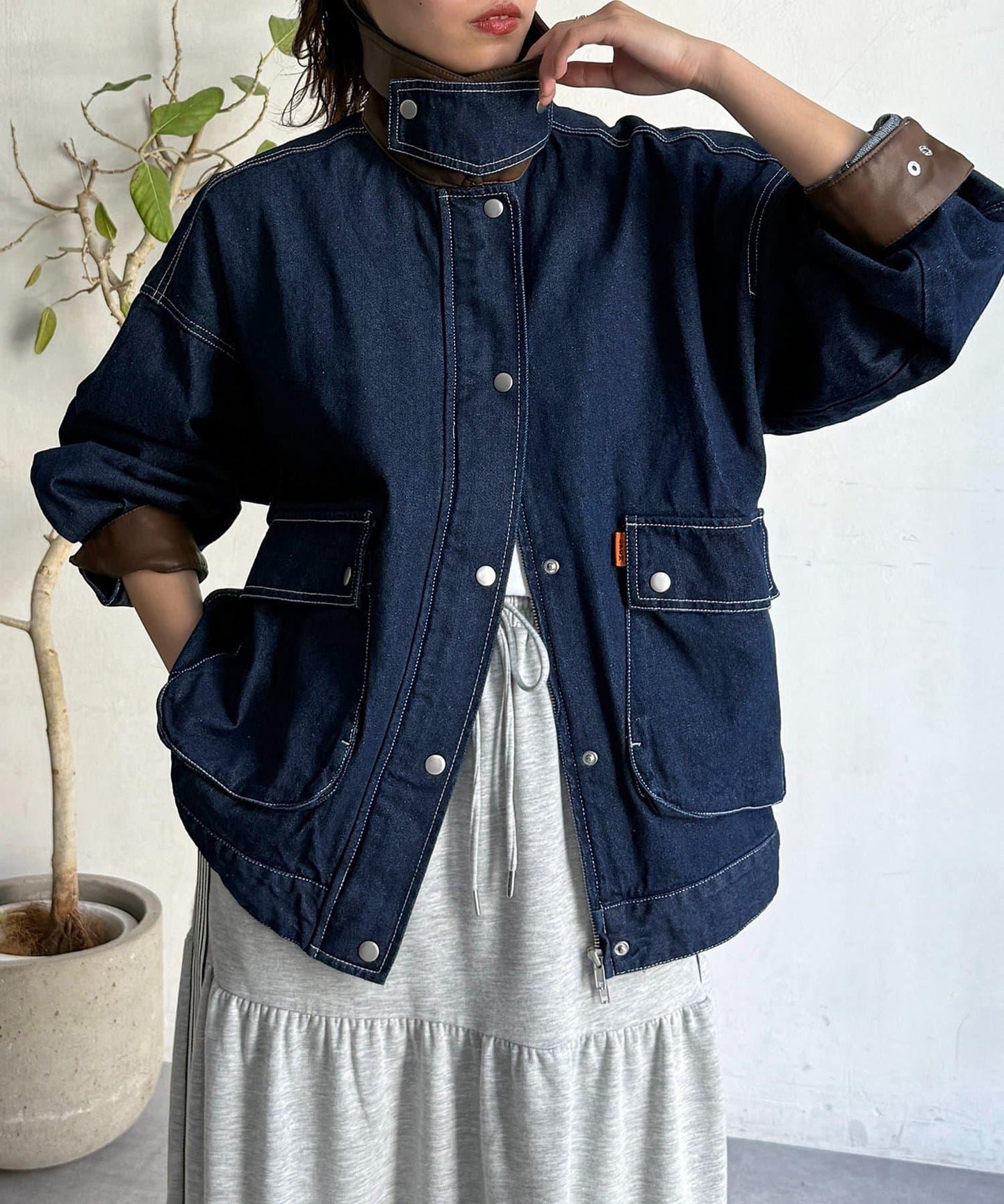 配色領部獵裝夾克