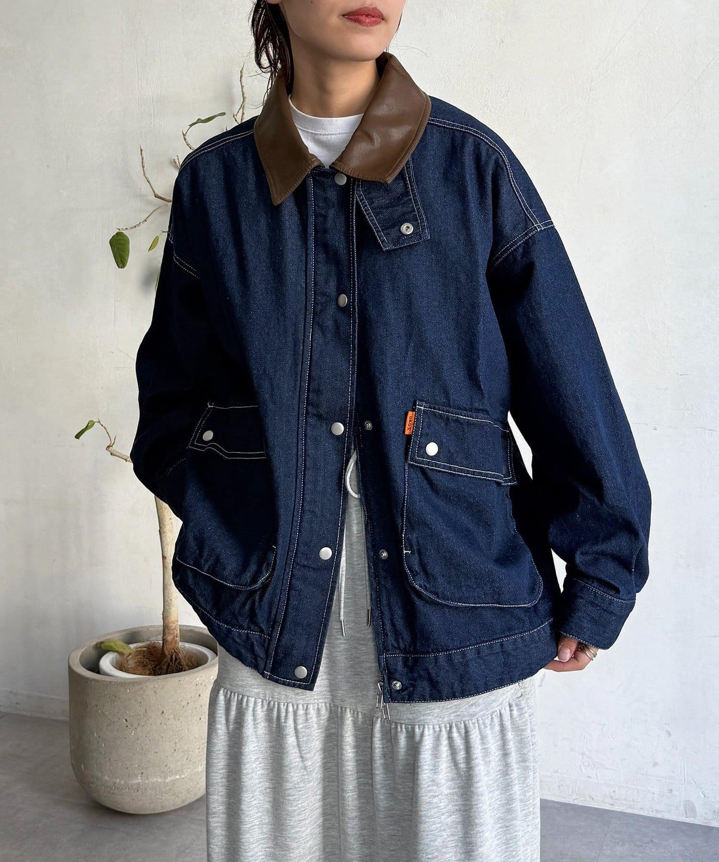 配色領部獵裝夾克