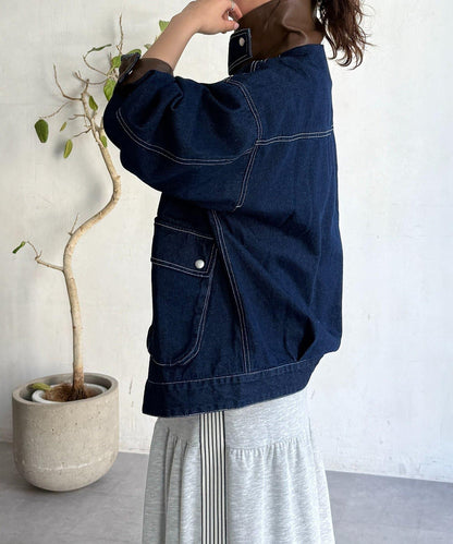 配色領部獵裝夾克