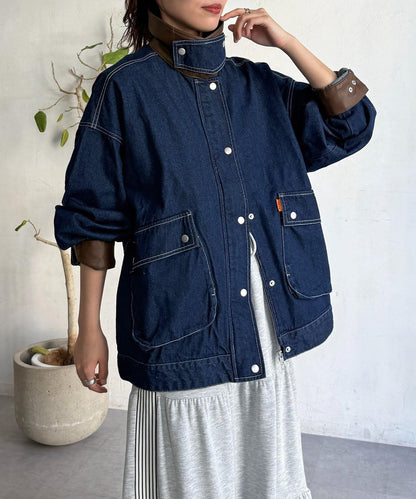 配色領部獵裝夾克