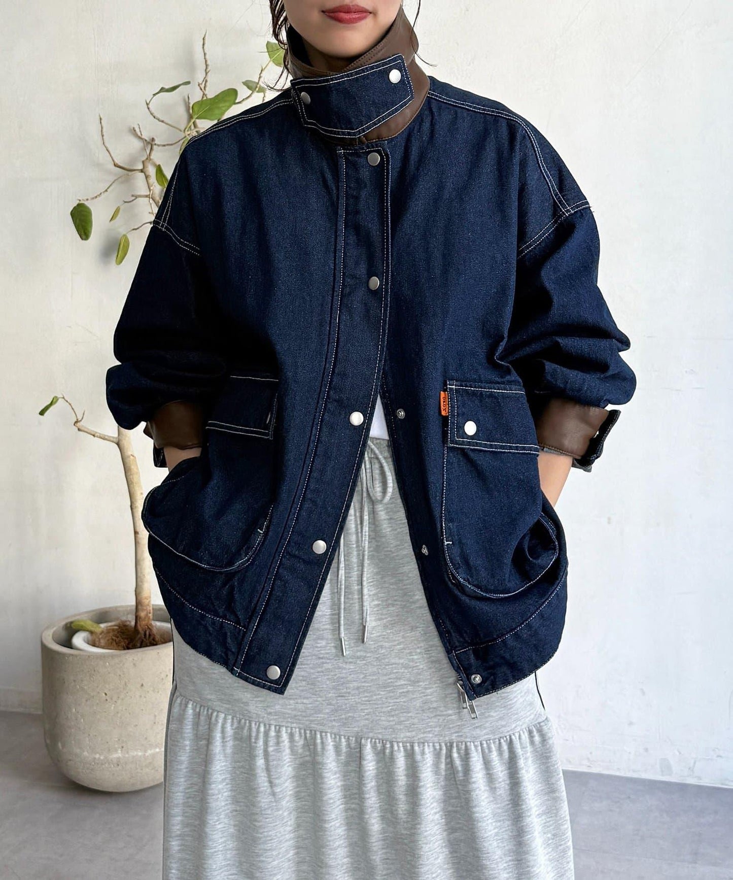 配色領部獵裝夾克