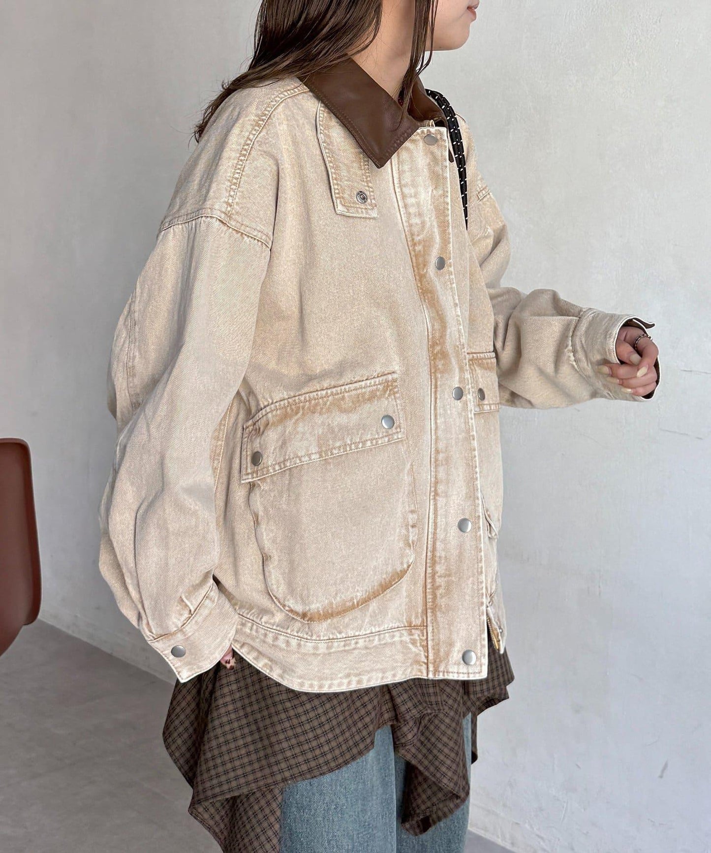 配色領部獵裝夾克