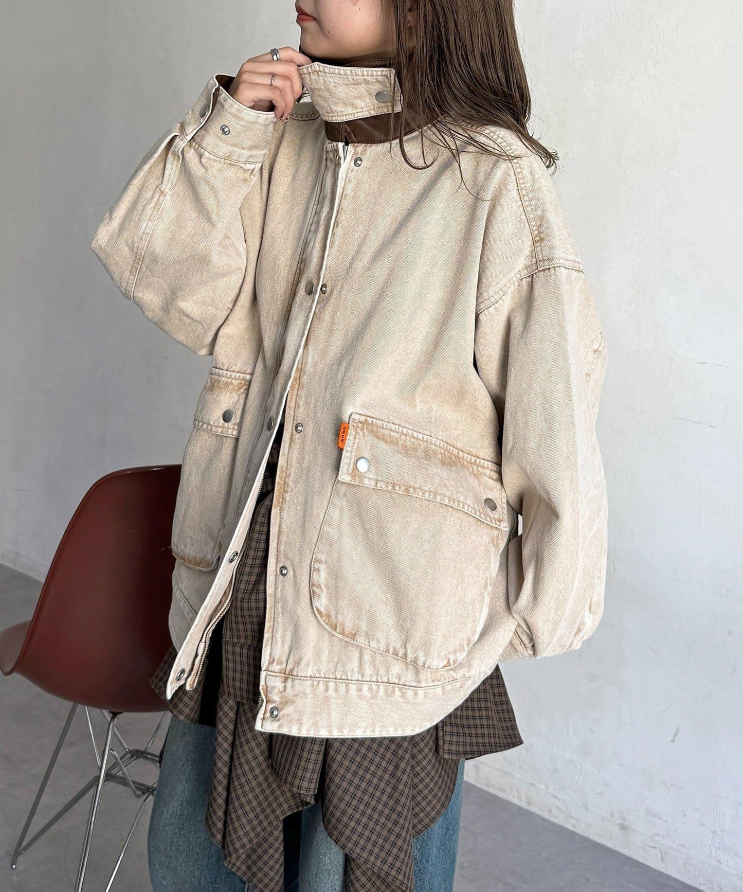 配色領部獵裝夾克