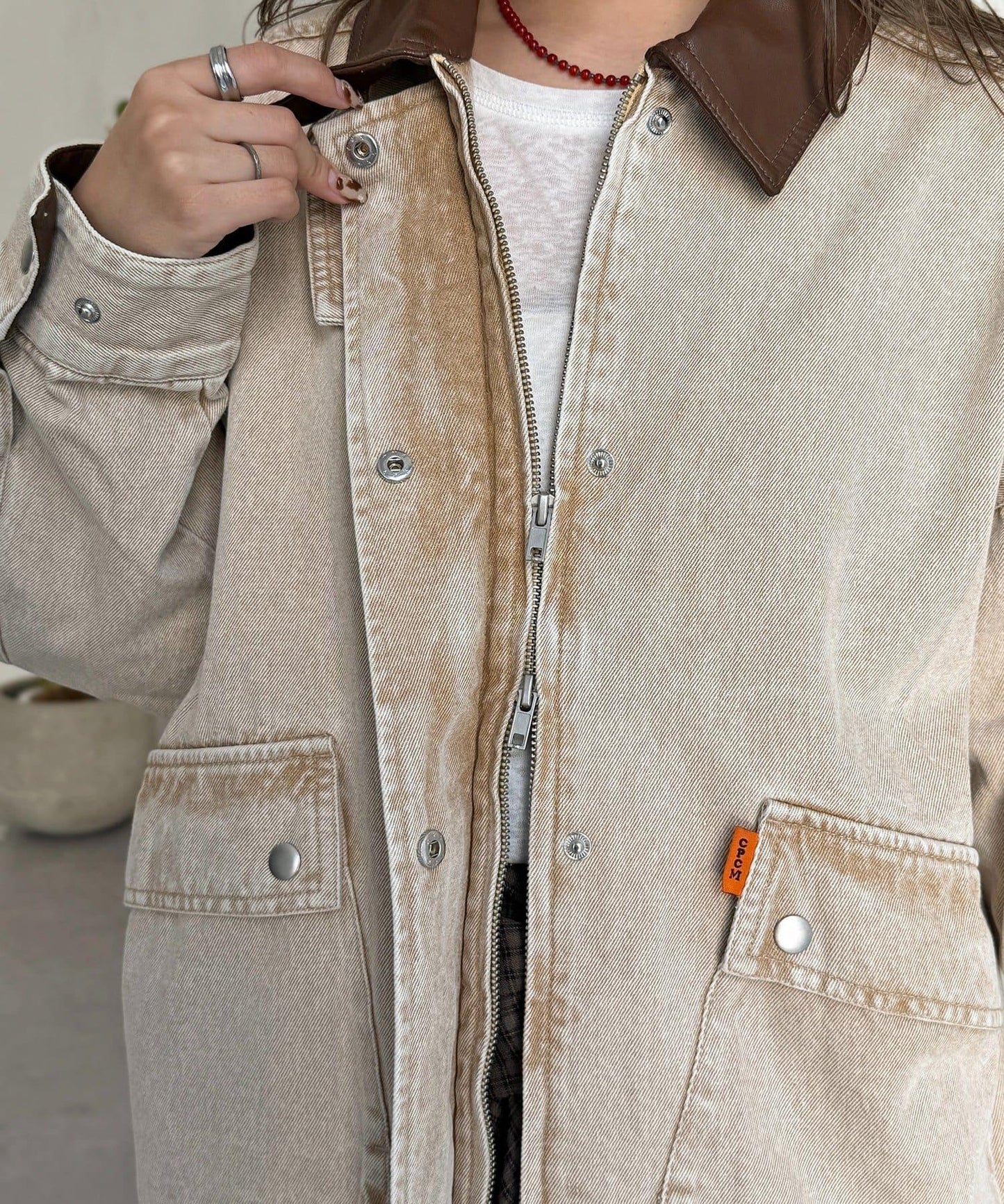 配色領部獵裝夾克