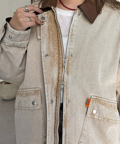 配色領部獵裝夾克