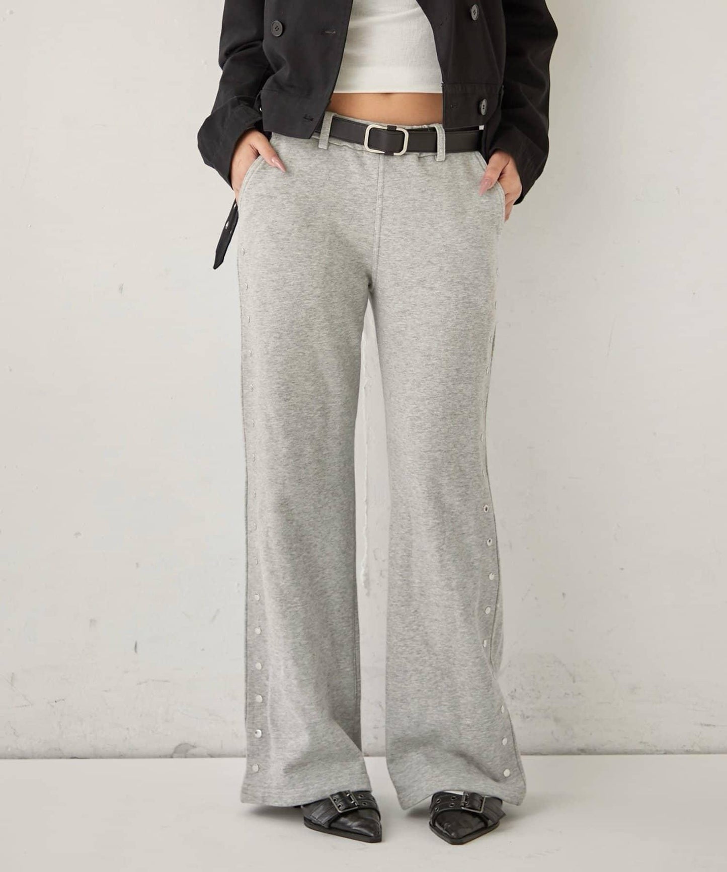 衛衣面料 中長微喇 鉚釘 褲子